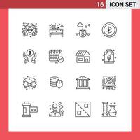 User Interface Pack of 16 Basic Outlines of insurance ui office bluetooth transportation Editable Vector Design Elements