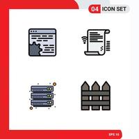 Group of 4 Modern Filledline Flat Colors Set for api online setting document cloud server Editable Vector Design Elements