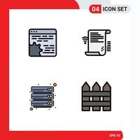 grupo de 4 colores planos de línea de relleno modernos establecidos para elementos de diseño de vector editables del servidor de nube del documento de configuración en línea api