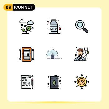 9 Filledline Flat Color concept for Websites Mobile and Apps save cloud research kayak boat Editable Vector Design Elements