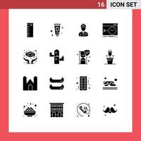 16 User Interface Solid Glyph Pack of modern Signs and Symbols of software command worker admin labour Editable Vector Design Elements