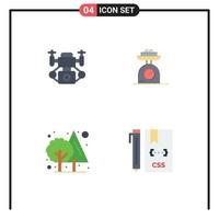 Set of 4 Vector Flat Icons on Grid for action tree machine weight code Editable Vector Design Elements