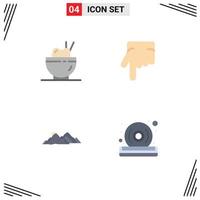 Set of 4 Vector Flat Icons on Grid for chinese nature finger mountain disc Editable Vector Design Elements