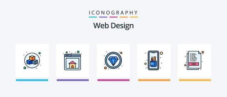 La línea de diseño web llenó un paquete de 5 íconos que incluye herramientas de edición. móvil. capa. diseño. web. diseño de iconos creativos vector