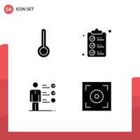 Modern Set of 4 Solid Glyphs Pictograph of temperature job skills check list mark cinema Editable Vector Design Elements