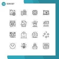 Universal Icon Symbols Group of 16 Modern Outlines of internet internet fax machine error cpu Editable Vector Design Elements