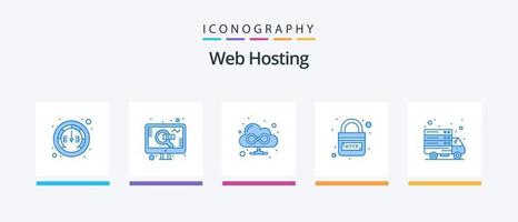 paquete de iconos azul 5 de alojamiento web que incluye en línea. seguridad. navegador. Enlace. http. diseño de iconos creativos vector