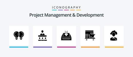 Project Management And Development Glyph 5 Icon Pack Including office. workplace. inbox. empty. Creative Icons Design vector