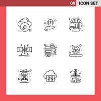 Set of 9 Vector Outlines on Grid for structure grid support constructing online Editable Vector Design Elements