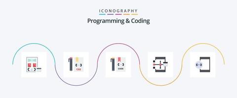 Programming And Coding Flat 5 Icon Pack Including develop. app. develop. file. develop vector