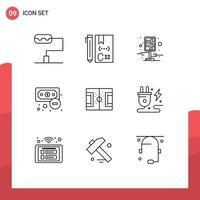 Mobile Interface Outline Set of 9 Pictograms of game field map outcome economy Editable Vector Design Elements