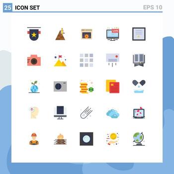 conjunto de colores planos de interfaz móvil de 25 pictogramas de elementos de diseño vectorial editables de reproductor de video de nave espacial de transmisión de televisión vector