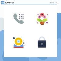 Group of 4 Flat Icons Signs and Symbols for call it keys roses education Editable Vector Design Elements