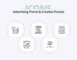 Advertising Promo And Creative Process Line Icon Pack 5 Icon Design. package. awareness. letter. writer. story vector