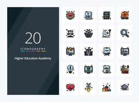 20 Academy line Filled icon for presentation vector