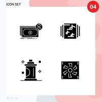 Pack of 4 creative Solid Glyphs of banknotes grooming flow library salon Editable Vector Design Elements