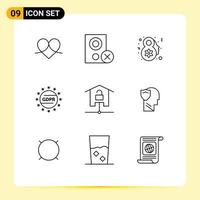 Modern Set of 9 Outlines Pictograph of devices privacy hardware law celebrate Editable Vector Design Elements