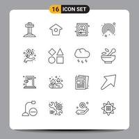 User Interface Pack of 16 Basic Outlines of bricks investment balloon income interface Editable Vector Design Elements