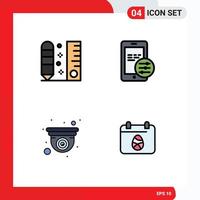 4 Universal Filledline Flat Color Signs Symbols of drafting camera ruler mobile web Editable Vector Design Elements