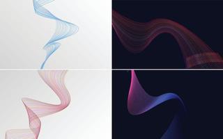 Set of 4 geometric wave pattern background Abstract waving line vector