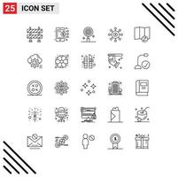 25 Universal Line Signs Symbols of synchronize map gear financial connection Editable Vector Design Elements