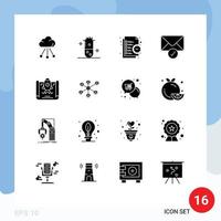 Mobile Interface Solid Glyph Set of 16 Pictograms of achievement sent nuclear fusion mail task Editable Vector Design Elements