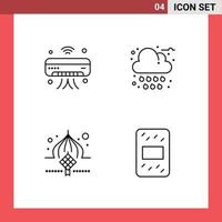 4 Universal Line Signs Symbols of ac masjid iot cloud decoration Editable Vector Design Elements