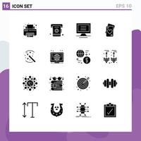 Mobile Interface Solid Glyph Set of 16 Pictograms of magic tricks monitor wedding love Editable Vector Design Elements