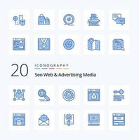 20 Seo Web And Advertising Media Blue Color icon Pack like web login search process setup vector