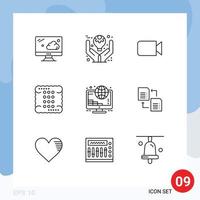 Mobile Interface Outline Set of 9 Pictograms of investment food camera drinks cookie Editable Vector Design Elements