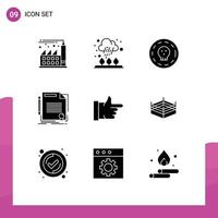 Universal Icon Symbols Group of 9 Modern Solid Glyphs of thumbs up paper dollar document contract Editable Vector Design Elements