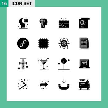 paquete de iconos de vector de stock de 16 signos y símbolos de línea para documentos de viaje mente luna evento elementos de diseño de vector editables