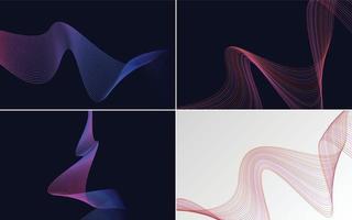 Set of 4 geometric wave pattern background Abstract waving line vector