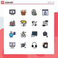 Modern Set of 16 Flat Color Filled Lines Pictograph of access page connected interface avatar Editable Creative Vector Design Elements