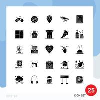 Mobile Interface Solid Glyph Set of 25 Pictograms of hands zoom map view astronomy Editable Vector Design Elements