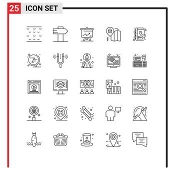 Group of 25 Lines Signs and Symbols for world phone book graph contacts map Editable Vector Design Elements