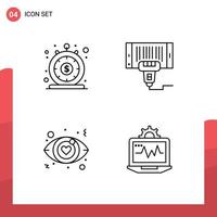 Set of 4 Vector Filledline Flat Colors on Grid for finance shopping money machine eye Editable Vector Design Elements
