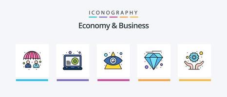 La línea de economía y negocios llenó un paquete de 5 íconos que incluye un clip. red. cartera. dinero. diseño de iconos creativos vector