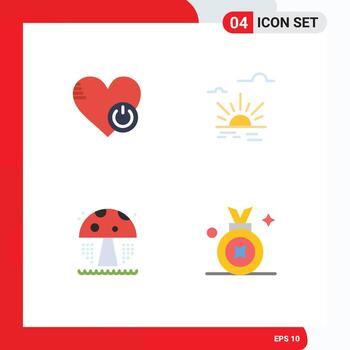 Modern Set of 4 Flat Icons and symbols such as shutdown water heart brightness mushroom Editable Vector Design Elements