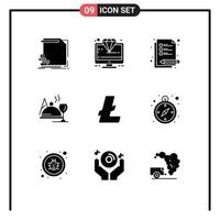 9 Universal Solid Glyphs Set for Web and Mobile Applications coin food premium dish study Editable Vector Design Elements