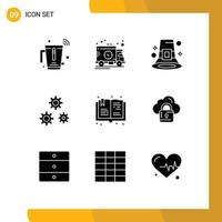 9 Thematic Vector Solid Glyphs and Editable Symbols of service gears truck configuration hat Editable Vector Design Elements