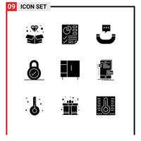 9 Universal Solid Glyphs Set for Web and Mobile Applications wardrobe home message furniture padlock Editable Vector Design Elements