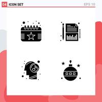 Stock Vector Icon Pack of 4 Line Signs and Symbols for calendar mind date report relaxed Editable Vector Design Elements