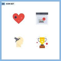 Group of 4 Flat Icons Signs and Symbols for heart imagination form favorite mail head Editable Vector Design Elements