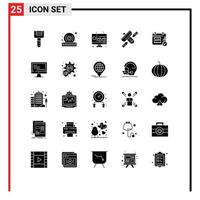 Pictogram Set of 25 Simple Solid Glyphs of security transmitter cube satellite broadcasting Editable Vector Design Elements