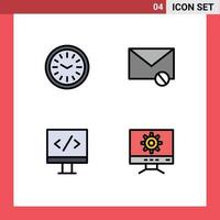 Modern Set of 4 Filledline Flat Colors Pictograph of clock monitor envelope sms computer Editable Vector Design Elements