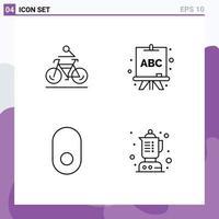 Set of 4 Vector Filledline Flat Colors on Grid for activity mouse biking board blender Editable Vector Design Elements