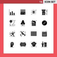 16 Thematic Vector Solid Glyphs and Editable Symbols of brain gas business ecology biodiesel Editable Vector Design Elements