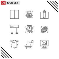 Pack of 9 Modern Outlines Signs and Symbols for Web Print Media such as knot security text education mobile sport Editable Vector Design Elements