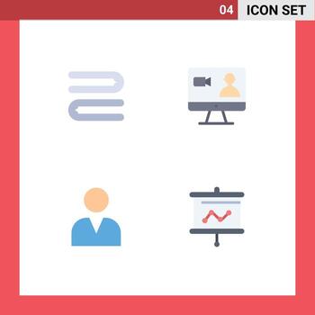 Modern Set of 4 Flat Icons Pictograph of clean user job computer graph Editable Vector Design Elements